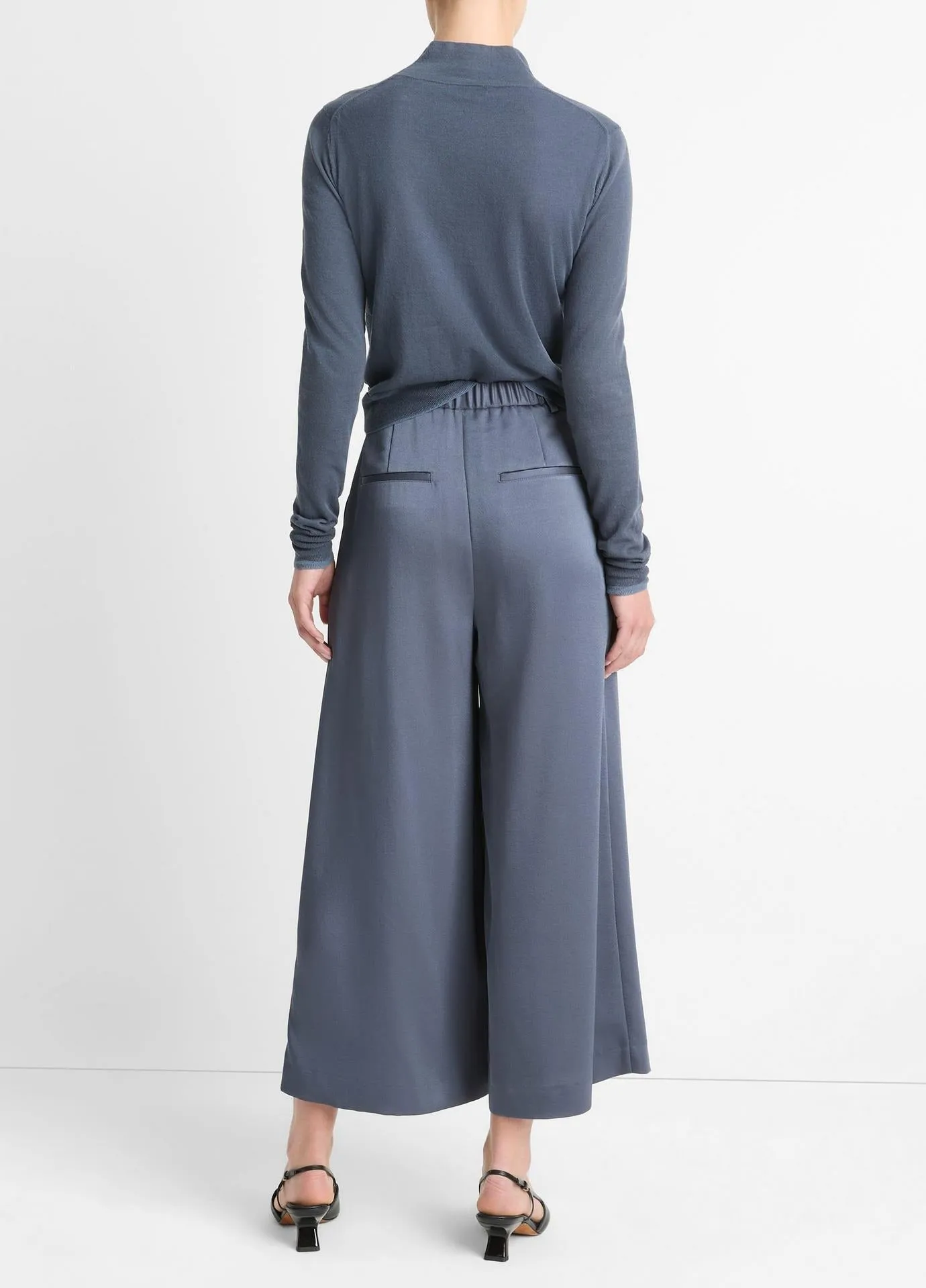 Vince Mid-Rise Satin Culotte in Dark Water
