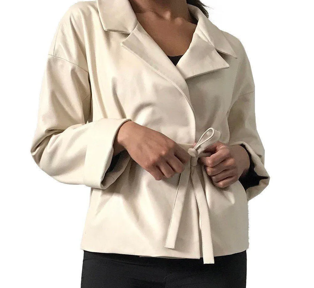 Women Creamer Wrap leather Elegant jacket coat