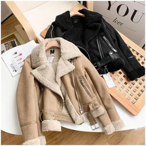 Women Moto Bike Coat Chic Sashes Faux Leather Outwear Jacket