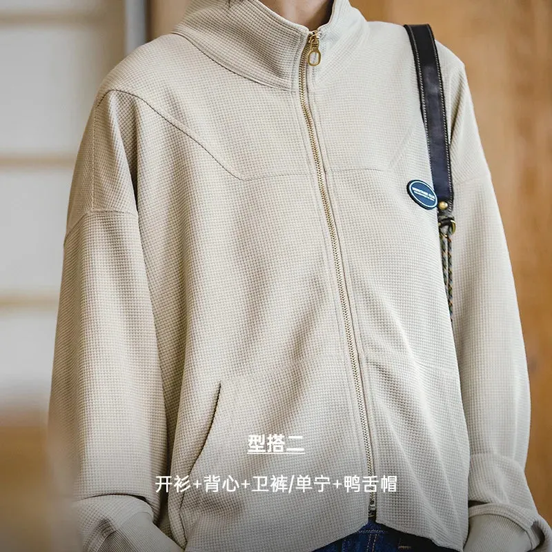 Women's Zipper Hoodies Waffle Ribbed Cuff Casual Jackets Harajuku Sweatshirts Half-high Stand-up Collar Coats Streetwear