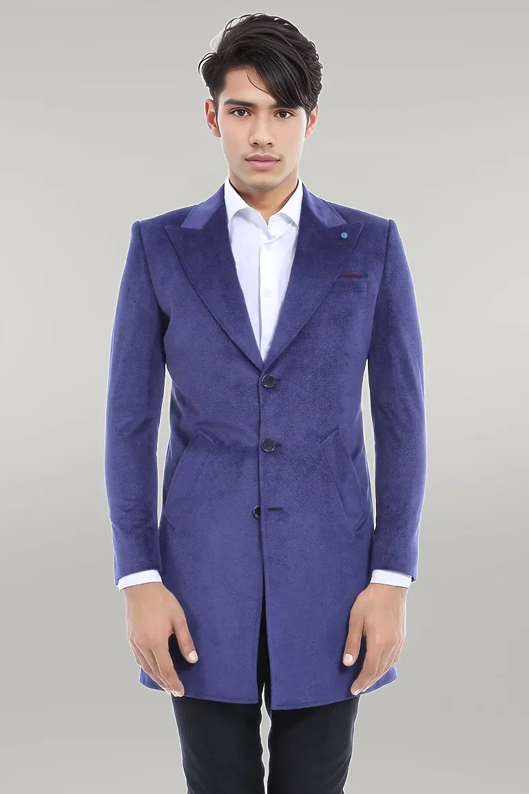 WSS Peak Lapel Blue Men Coat  - Singen