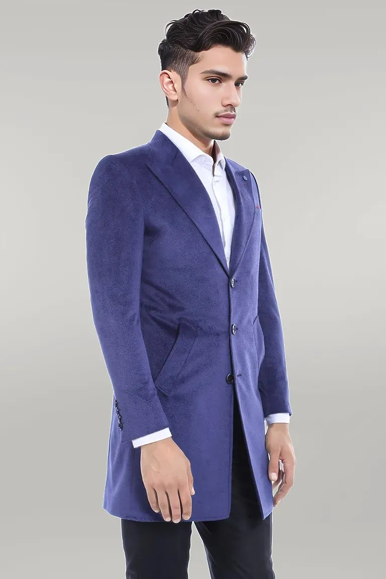 WSS Peak Lapel Blue Men Coat  - Singen