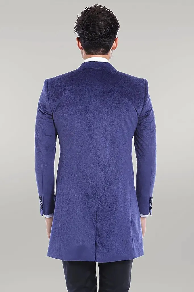 WSS Peak Lapel Blue Men Coat  - Singen
