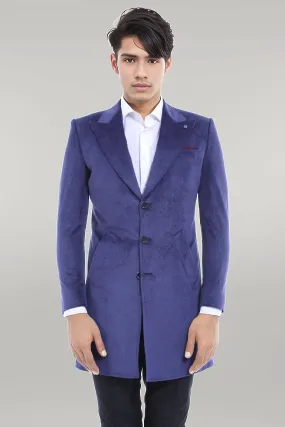 WSS Peak Lapel Blue Men Coat  - Singen