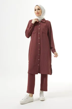 ZRF Women Striped Tunic Pants Set - Rose Pink - Pine Bluff