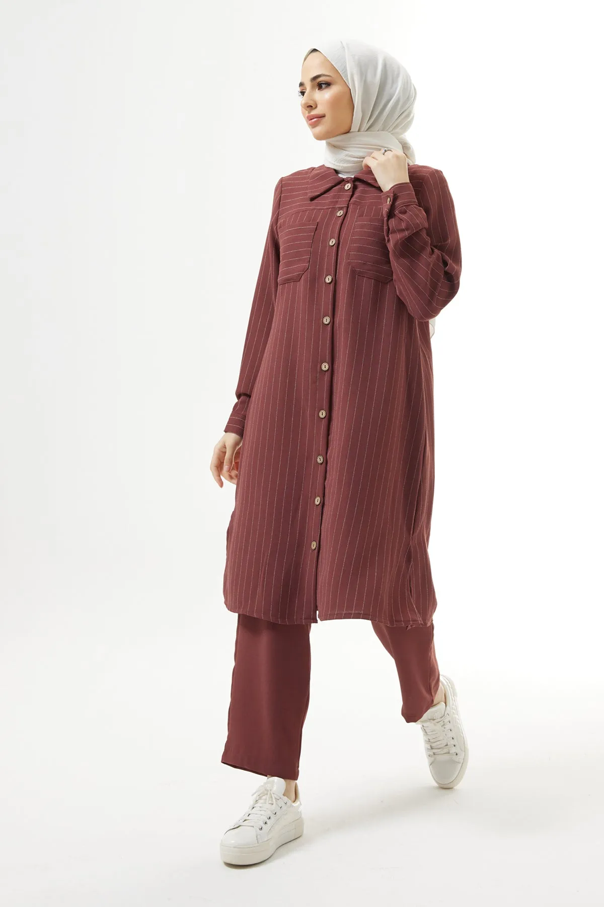 ZRF Women Striped Tunic Pants Set - Rose Pink - Pine Bluff