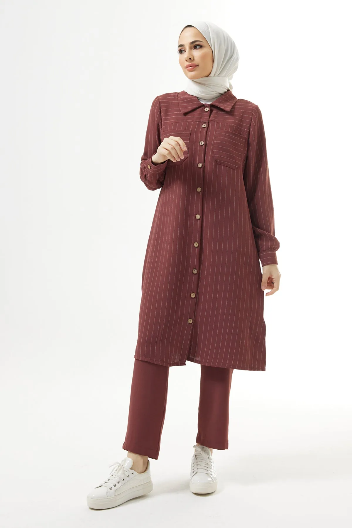 ZRF Women Striped Tunic Pants Set - Rose Pink - Pine Bluff